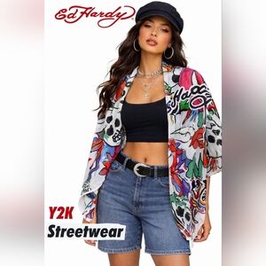 NWT Ed Hardy Skull Rose Tattoo Print Large Scarf Wrap Shawl 43x42 Y2K Streetwear